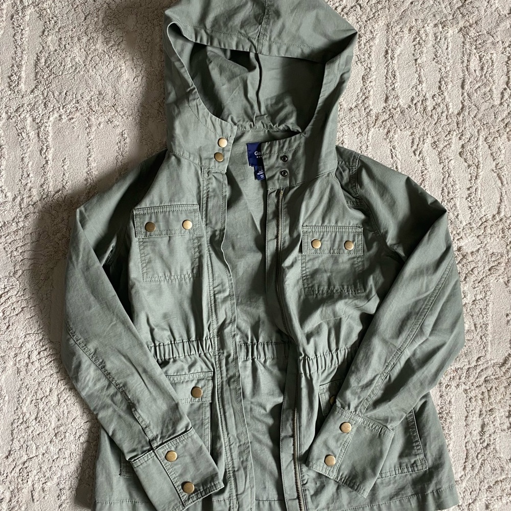 Green Hooded Jacket with Gold Buttons